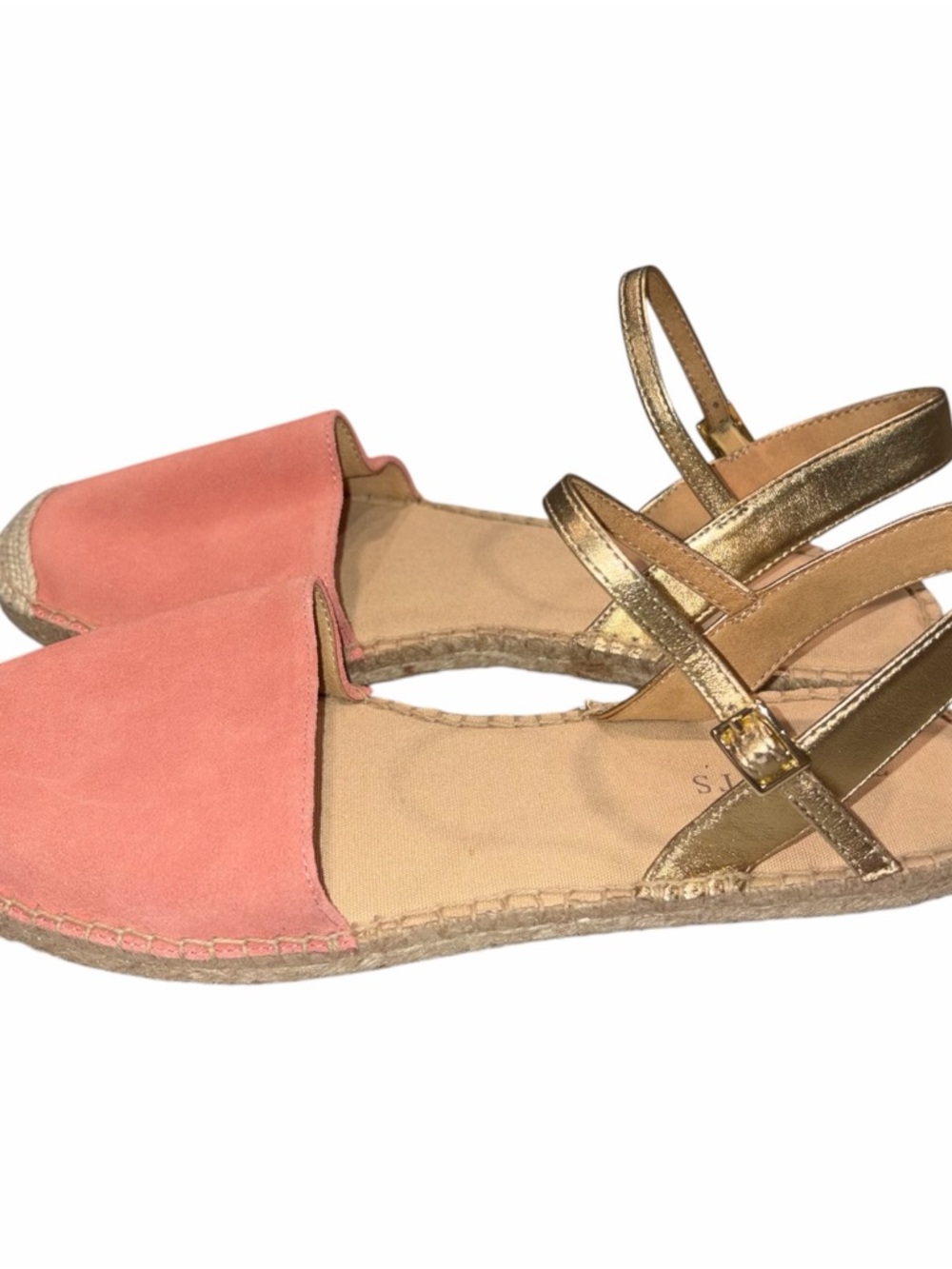 NEW Talbots Coral Suede & Gold Leather Izzy D’Orsay Espadrille Flats Sandals 10 - Picture 5 of 10
